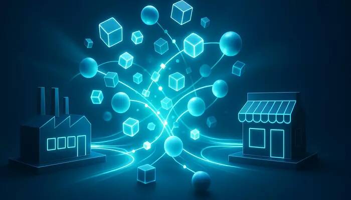 Kolaż ikon symbolizujących handel, ERP i automatyzację