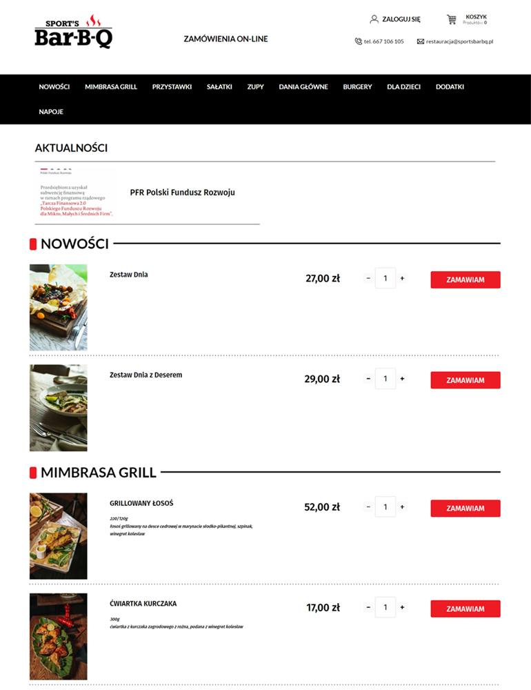 Rozwiązania e-commerce - Sport’s Bar-B-Q - widok desktop pc