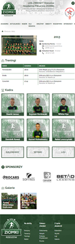 Strona internetowa - Akademia Piłkarska ZIOMKI - widok tablet mobile