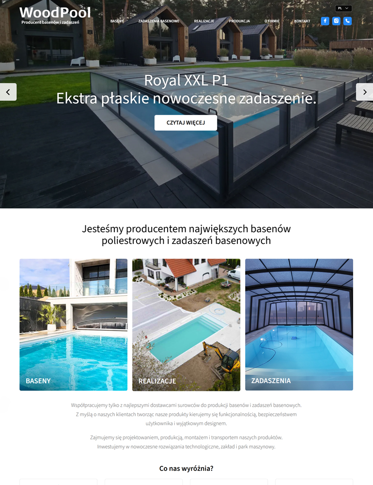 strona internetowa dla Woodpool - producent basenów i zadaszeń basenowych