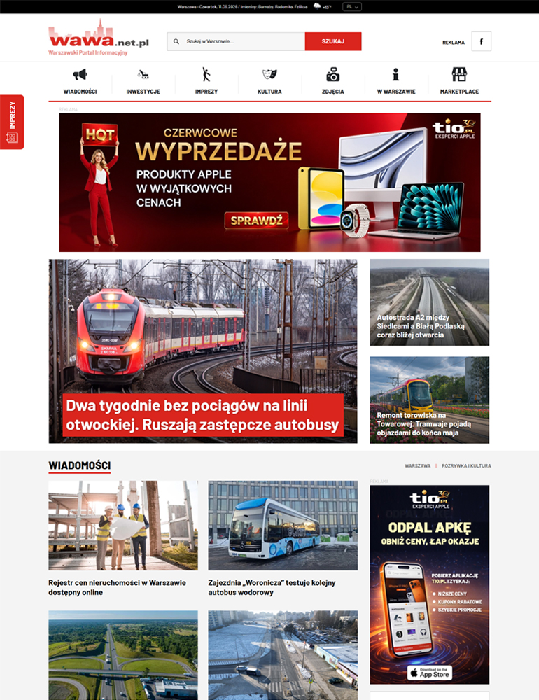 Portal internetowy - Wawa.net.pl - widok desktop pc